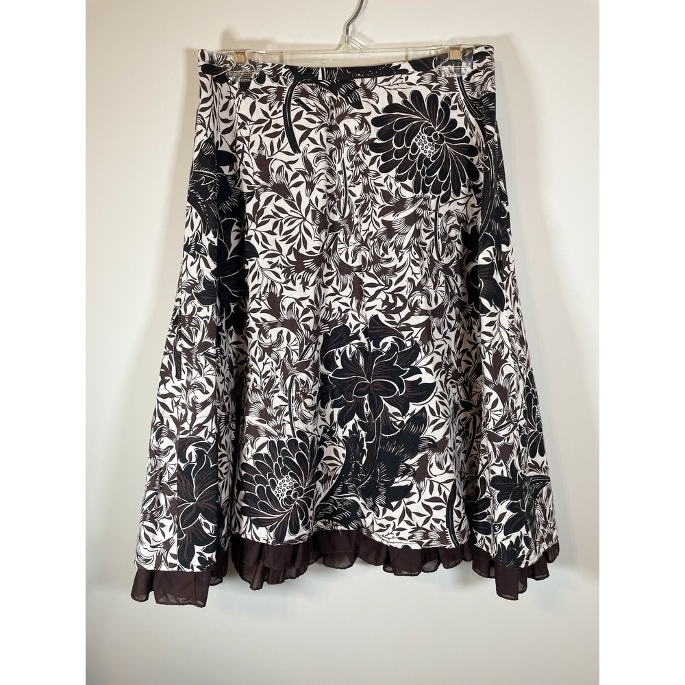 For‎ the Republic Skirt Womens 8 Brown Floral Linen Cottagecore Boho Festival